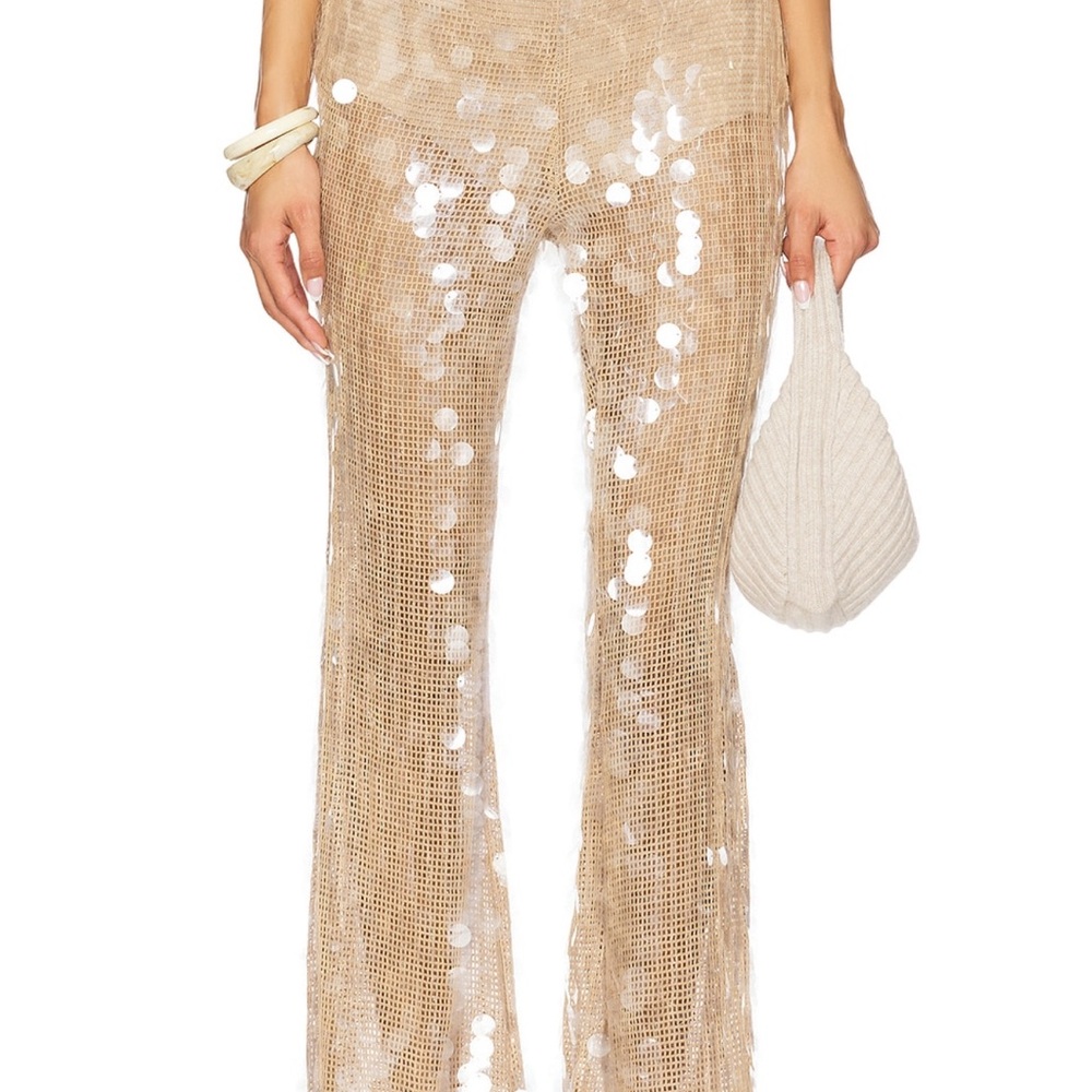 Glamorous Sequin Beige Flare Pants
